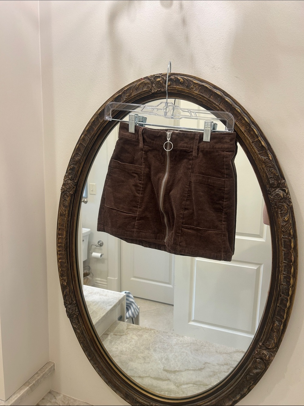 Altar'd State Chocolate Brown Corduroy Zip-Front Mini Skirt